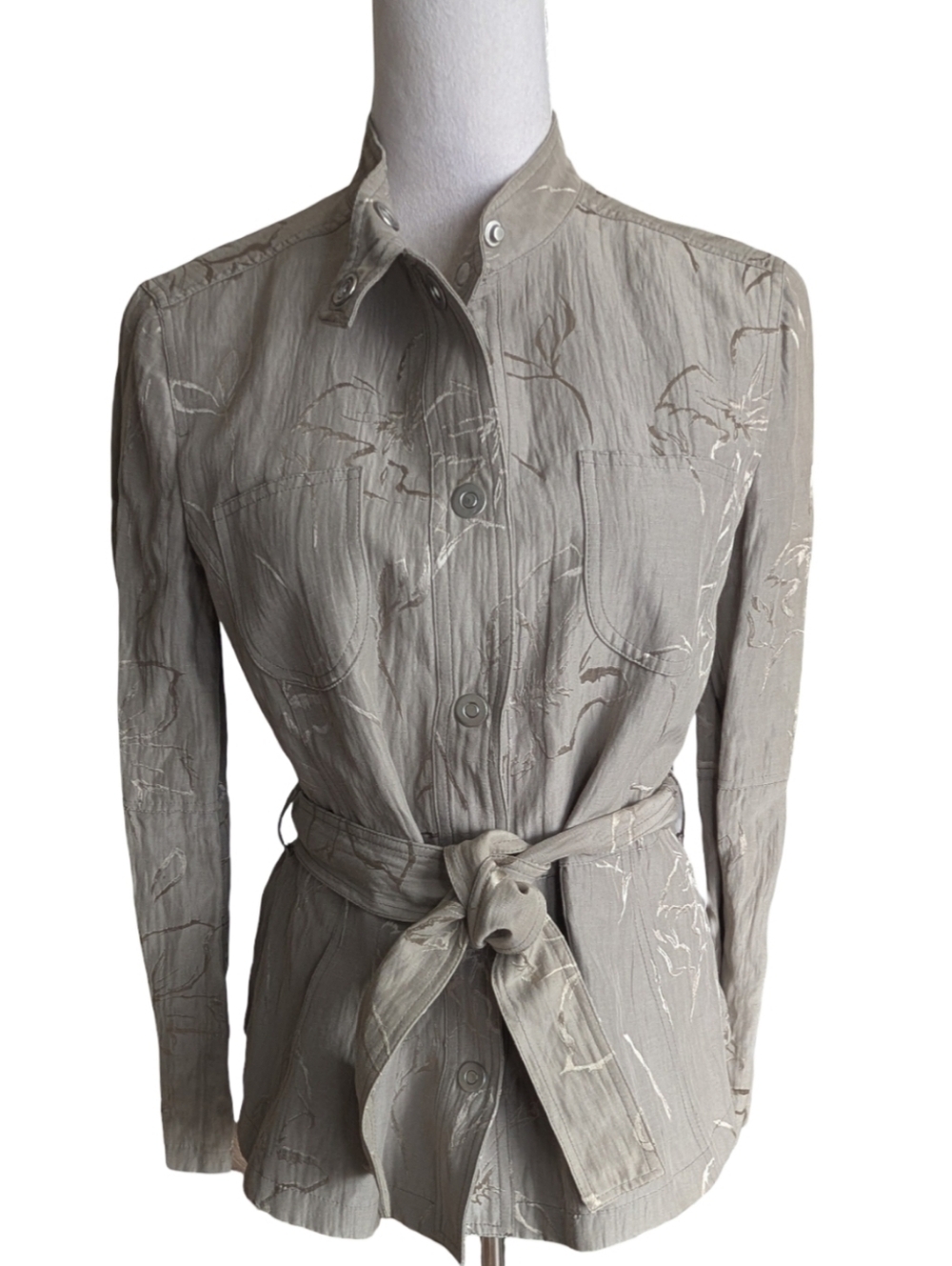 Armani Collezioni Sage Green Floral Embroidered Belted Jacket Size 6 - Picture 1 of 8